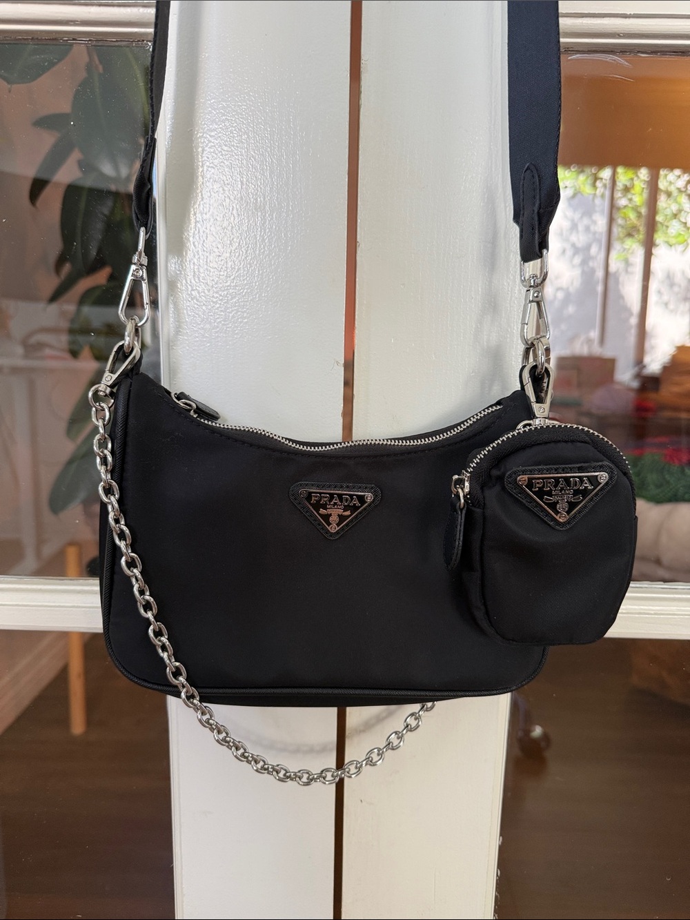 Faux Prada Black Nylon Shoulder Bag with Coin Pouch and multi strap options